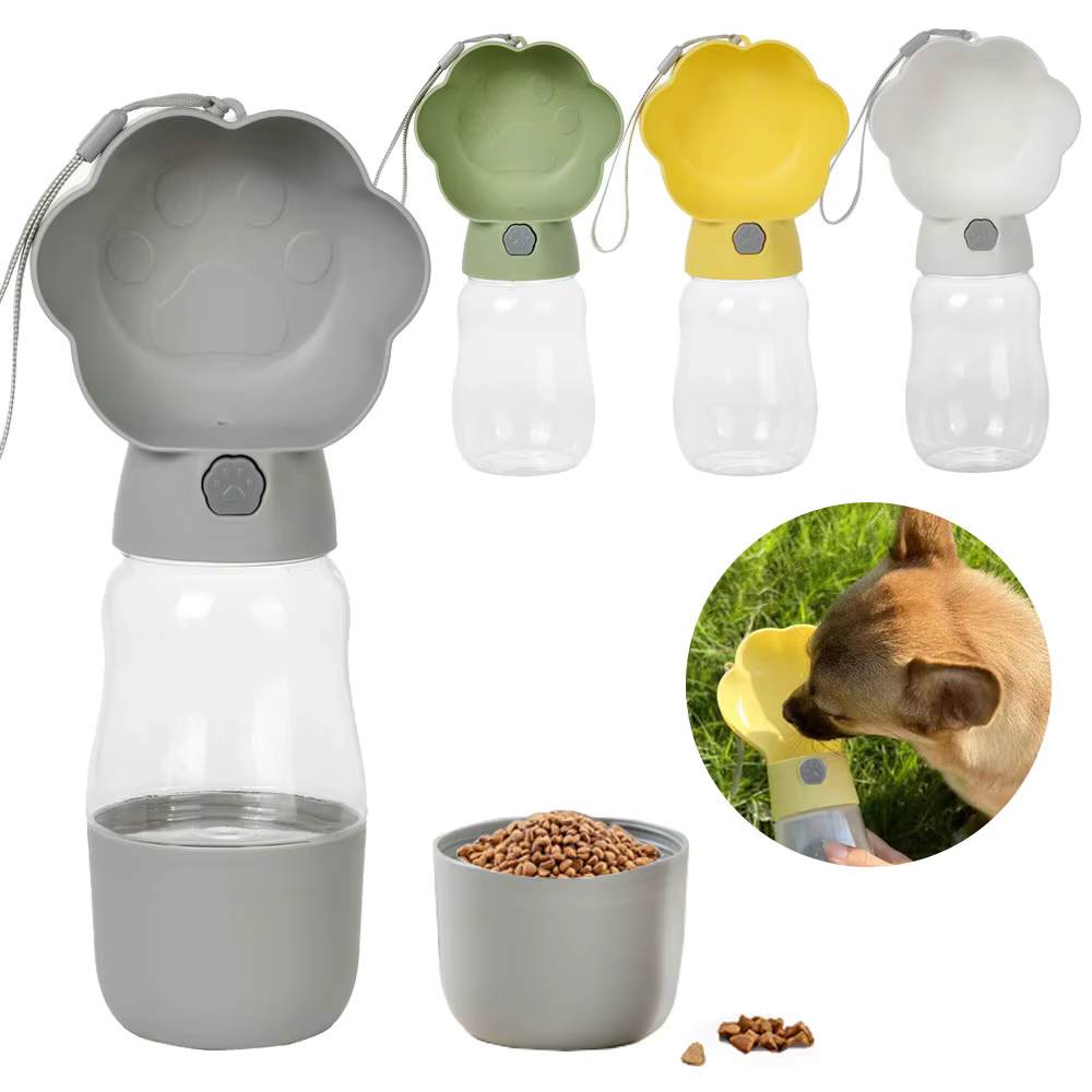Gourde Nomade 2-en-1 pour Chien et Chat | Distributeur d'Eau & Croquettes