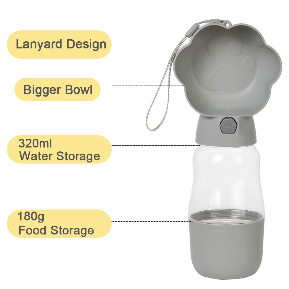 Gourde Nomade 2-en-1 pour Chien et Chat | Distributeur d'Eau & Croquettes
