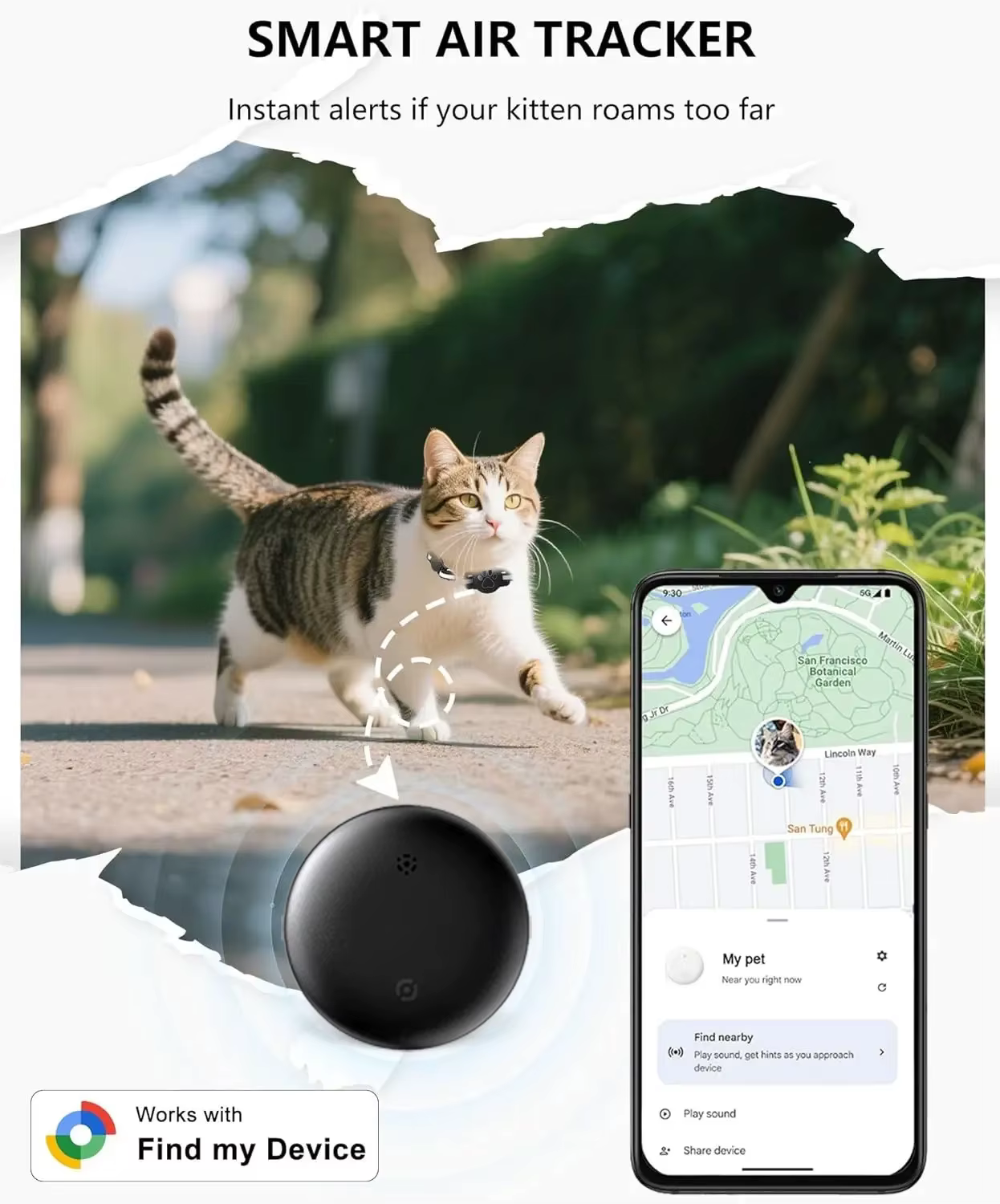 Collier Anti-Perte Réfléchissant avec Tracker Android pour Chien