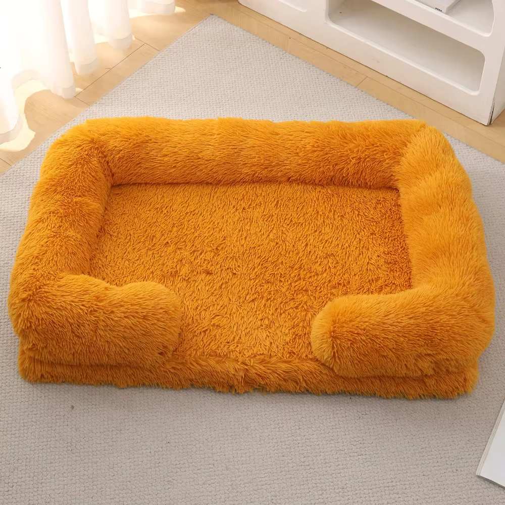 Panier Rectangulaire Apaisant en Fausse Fourrure | Confort Chien