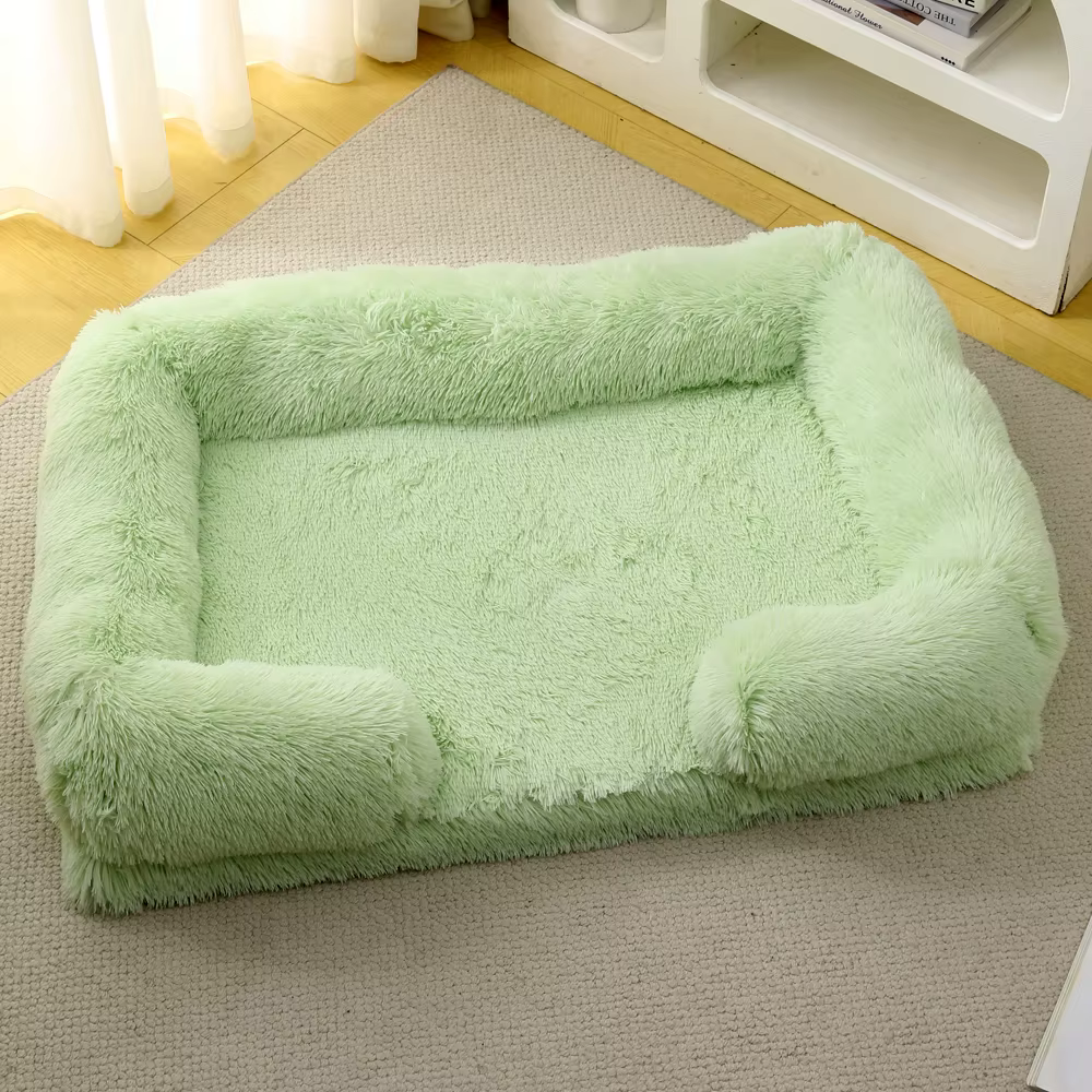 Panier Rectangulaire Apaisant en Fausse Fourrure | Confort Chien