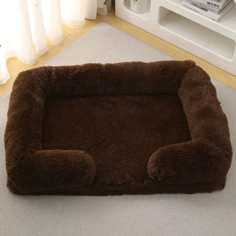 Panier Rectangulaire Apaisant en Fausse Fourrure | Confort Chien