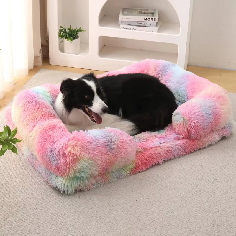 Panier Rectangulaire Apaisant en Fausse Fourrure | Confort Chien