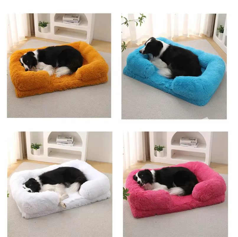 Panier Rectangulaire Apaisant en Fausse Fourrure | Confort Chien