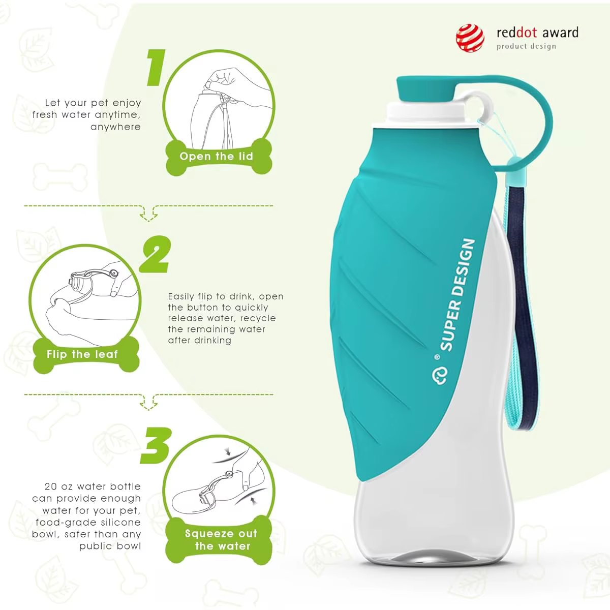 Gourde Portable pour Chien 580ml | Bouteille d'Eau de Voyage