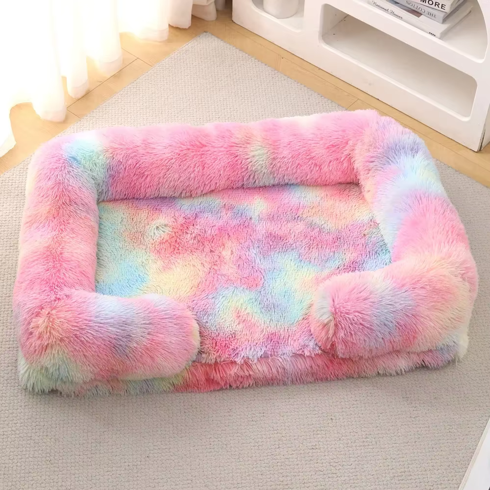 Panier Rectangulaire Apaisant en Fausse Fourrure | Confort Chien