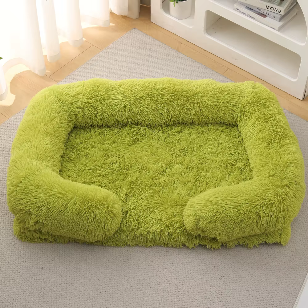 Panier Rectangulaire Apaisant en Fausse Fourrure | Confort Chien