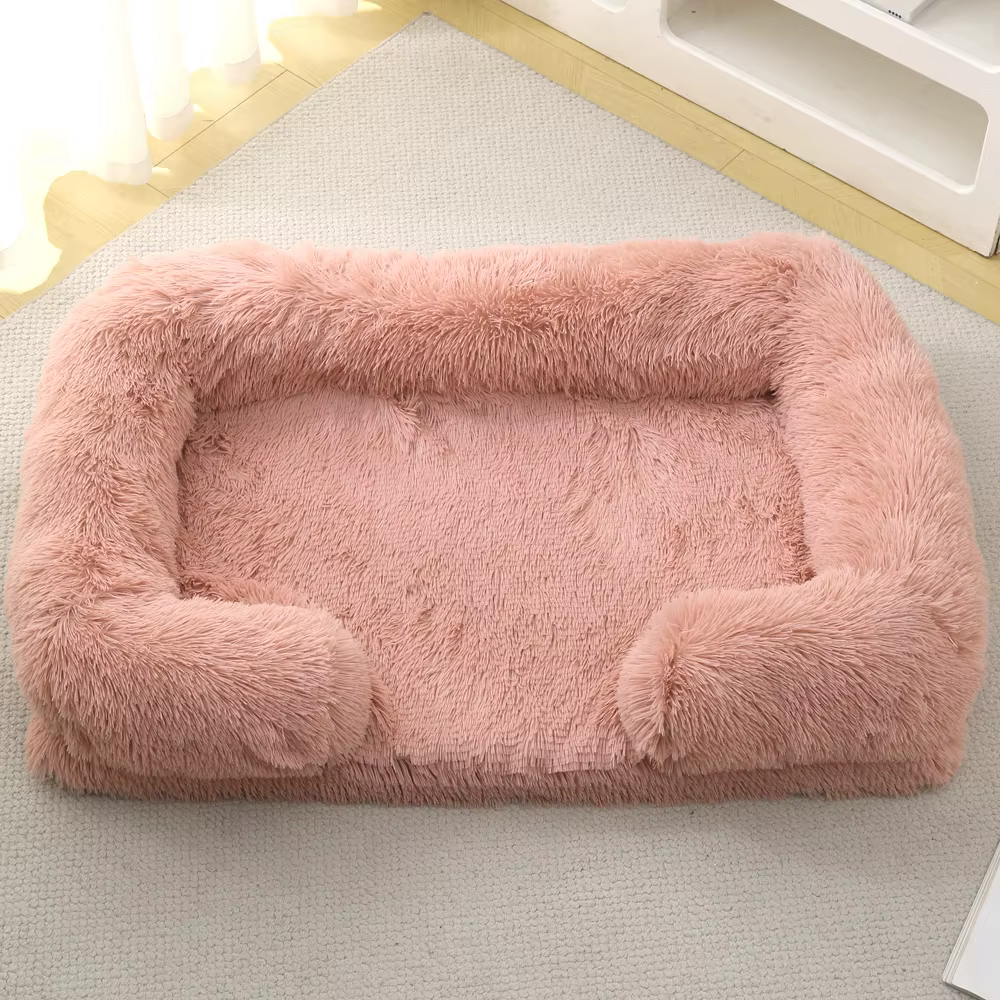 Panier Rectangulaire Apaisant en Fausse Fourrure | Confort Chien