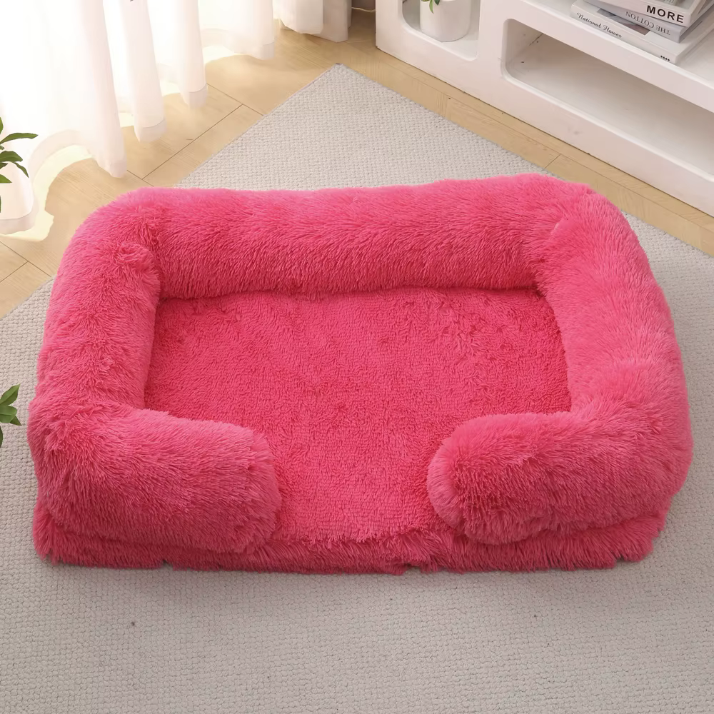 Panier Rectangulaire Apaisant en Fausse Fourrure | Confort Chien