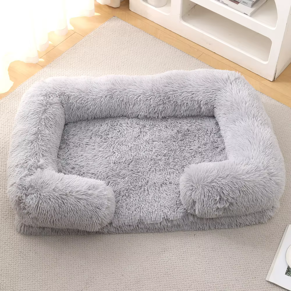Panier Rectangulaire Apaisant en Fausse Fourrure | Confort Chien
