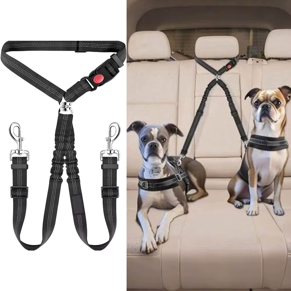 laisse Ceinture de Sécurité Double pour Chien Voiture | Attache Appuie-tête