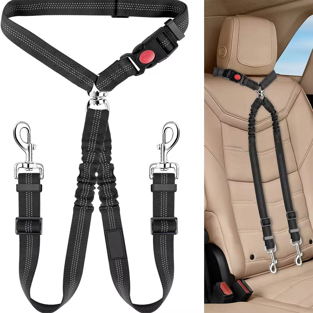 laisse Ceinture de Sécurité Double pour Chien Voiture | Attache Appuie-tête