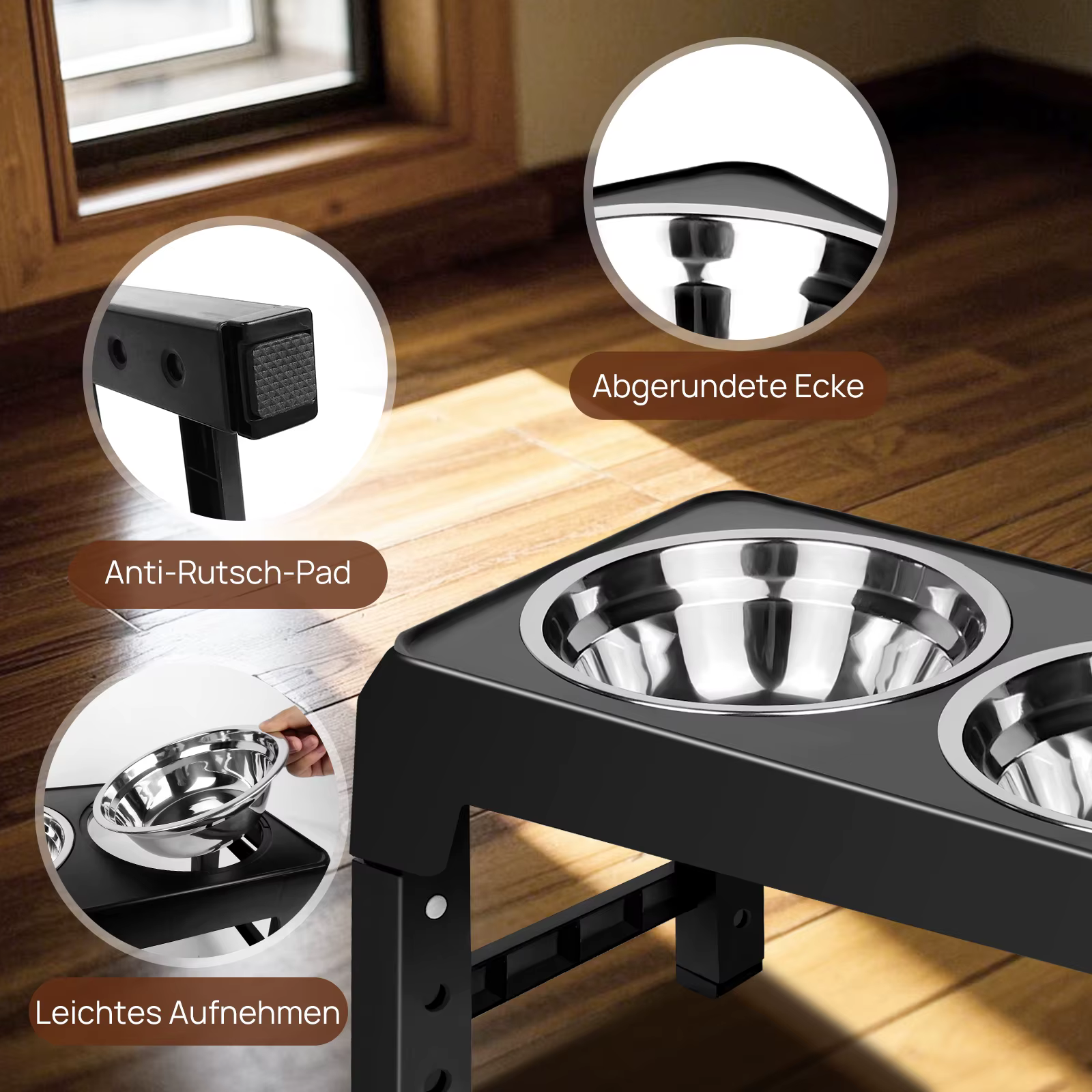 Porte-Gamelles Surélevé & Réglable pour Chien | 2 Bols Inox