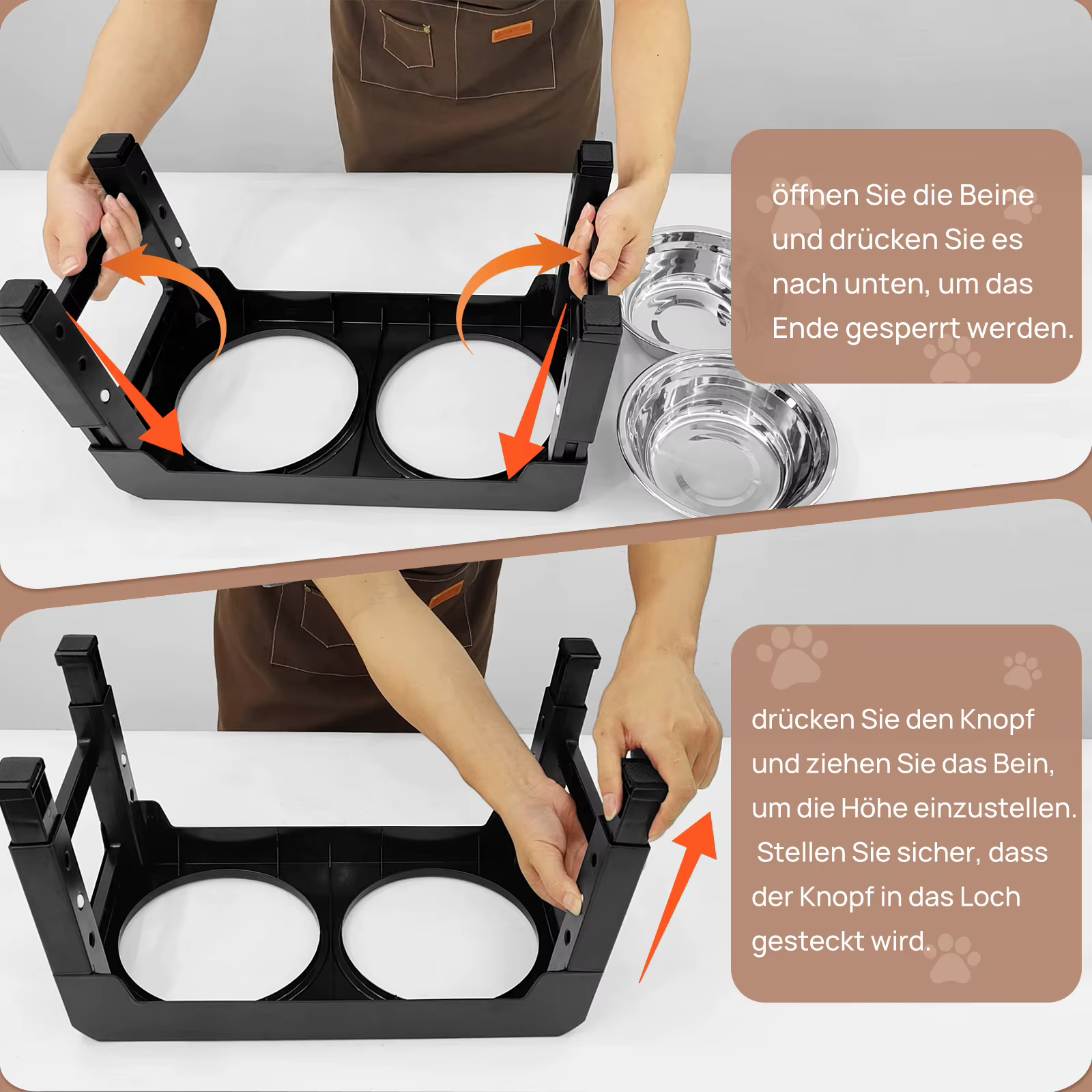 Porte-Gamelles Surélevé & Réglable pour Chien | 2 Bols Inox
