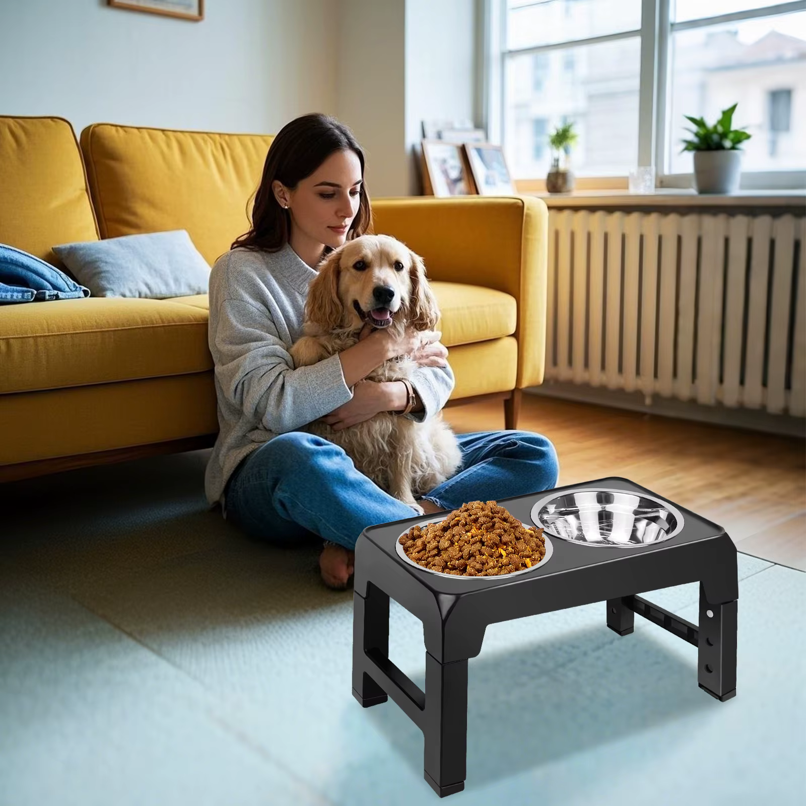 Porte-Gamelles Surélevé & Réglable pour Chien | 2 Bols Inox