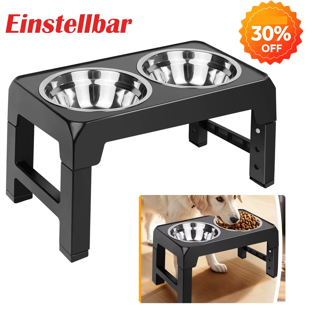 Porte-Gamelles Surélevé & Réglable pour Chien | 2 Bols Inox