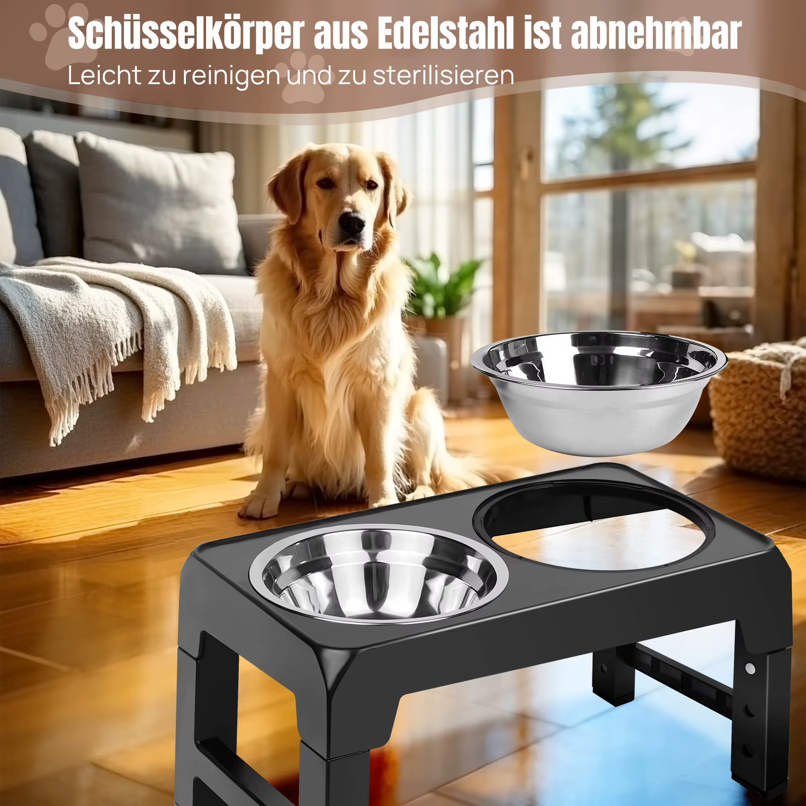 Porte-Gamelles Surélevé & Réglable pour Chien | 2 Bols Inox