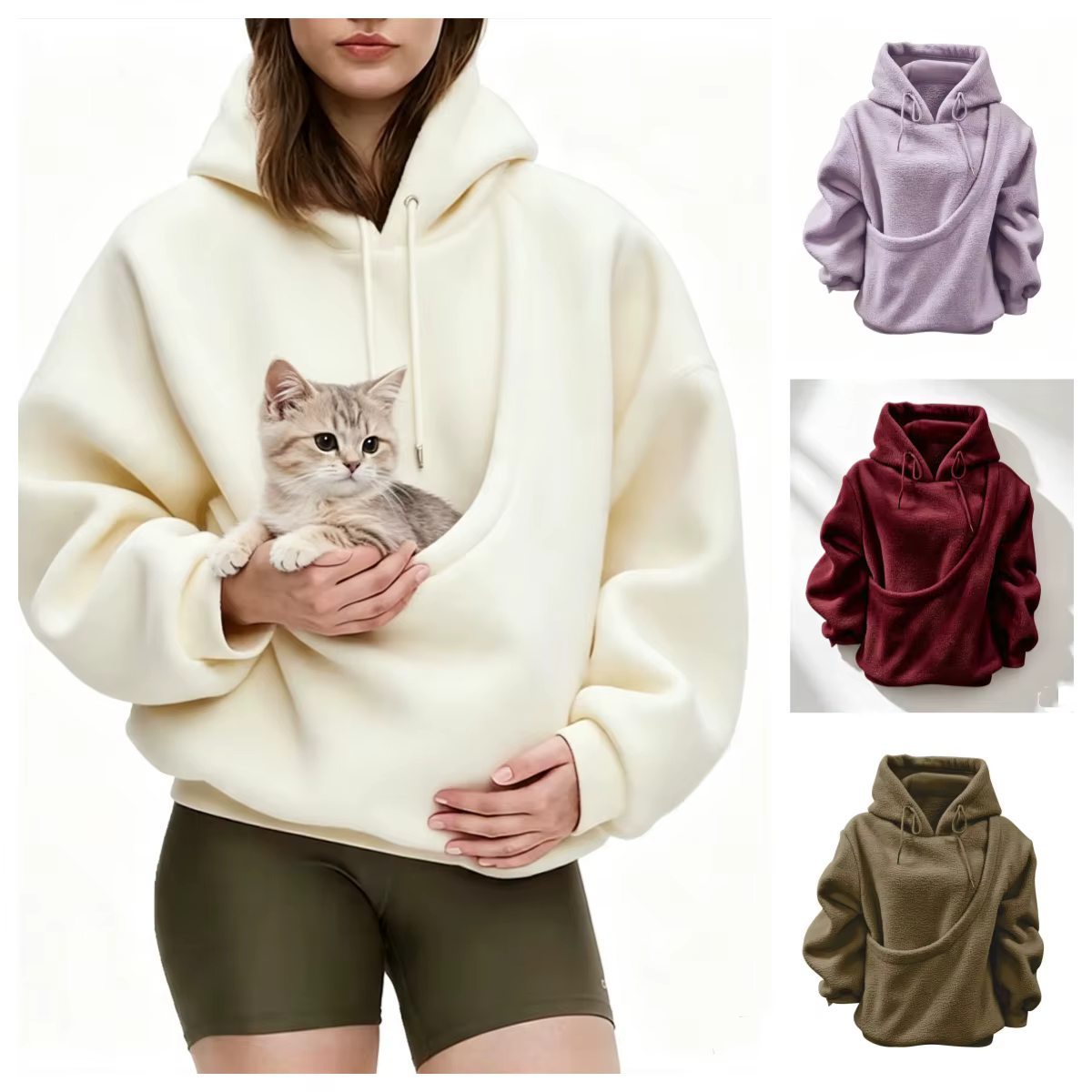 Sweat à Capuche Porte-Animal en Polaire | Kangourou pour Chat & Chien