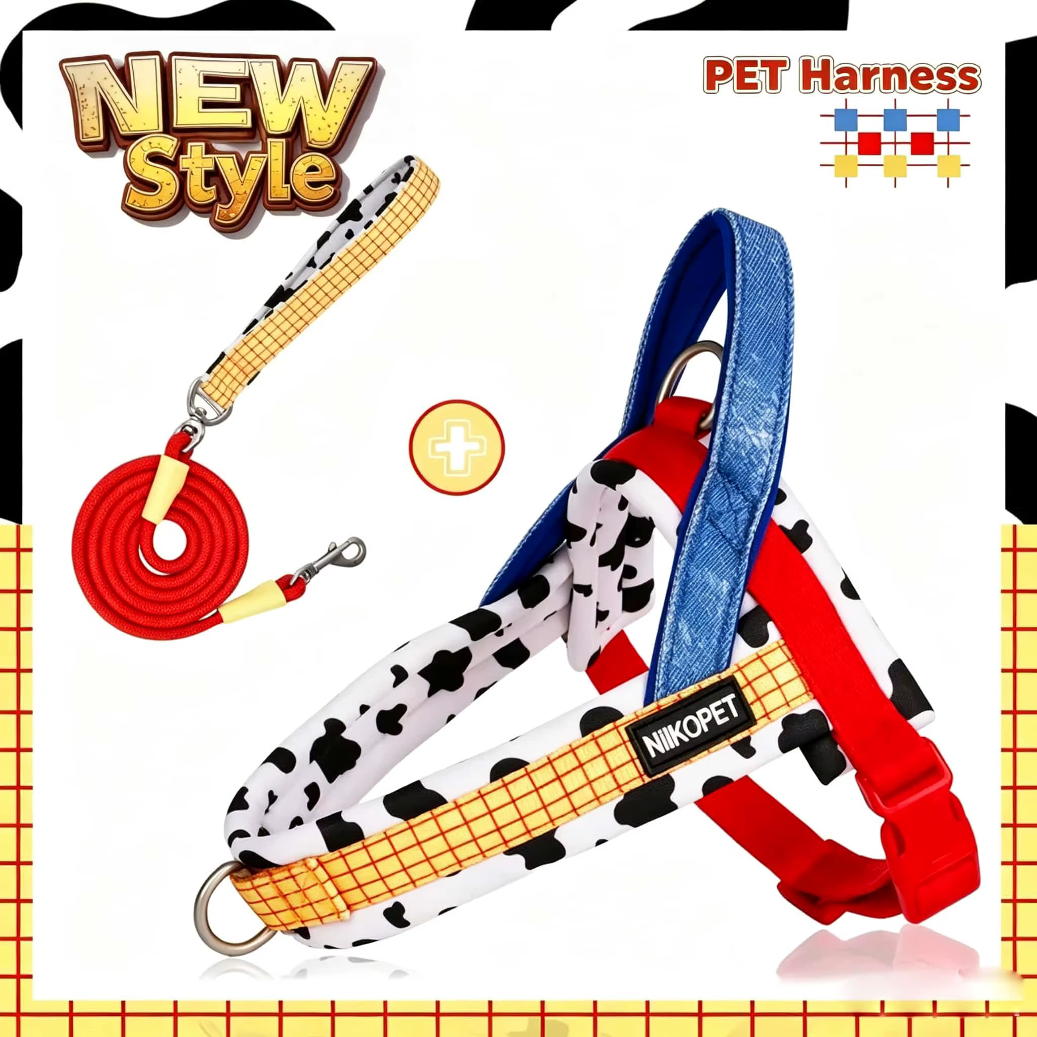 Harnais Chien Anti-Traction Rembourré + Laisse Assortie
