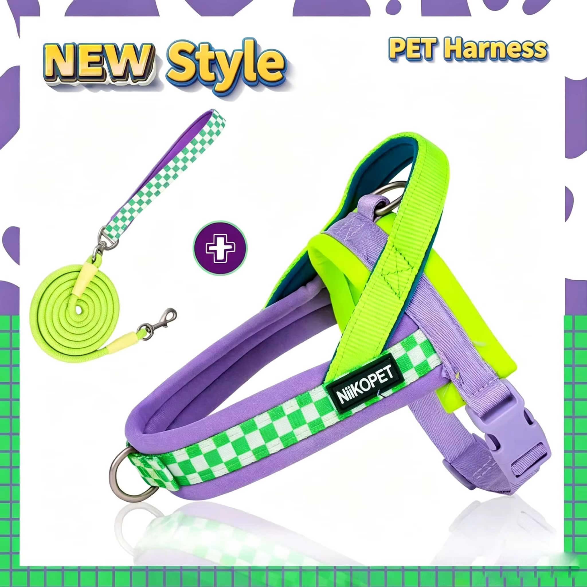 Harnais Chien Anti-Traction Rembourré + Laisse Assortie