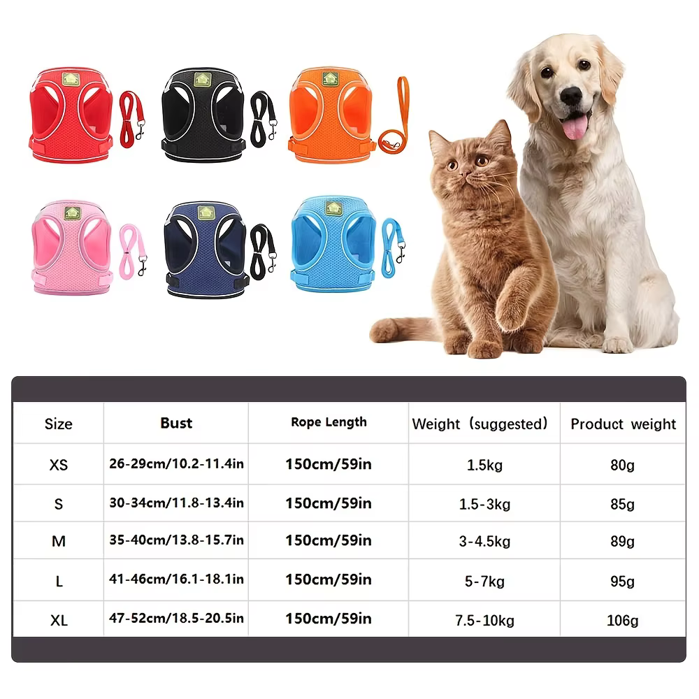 Harnais Anti-Traction Respirant pour Chien et Chat avec Laisse