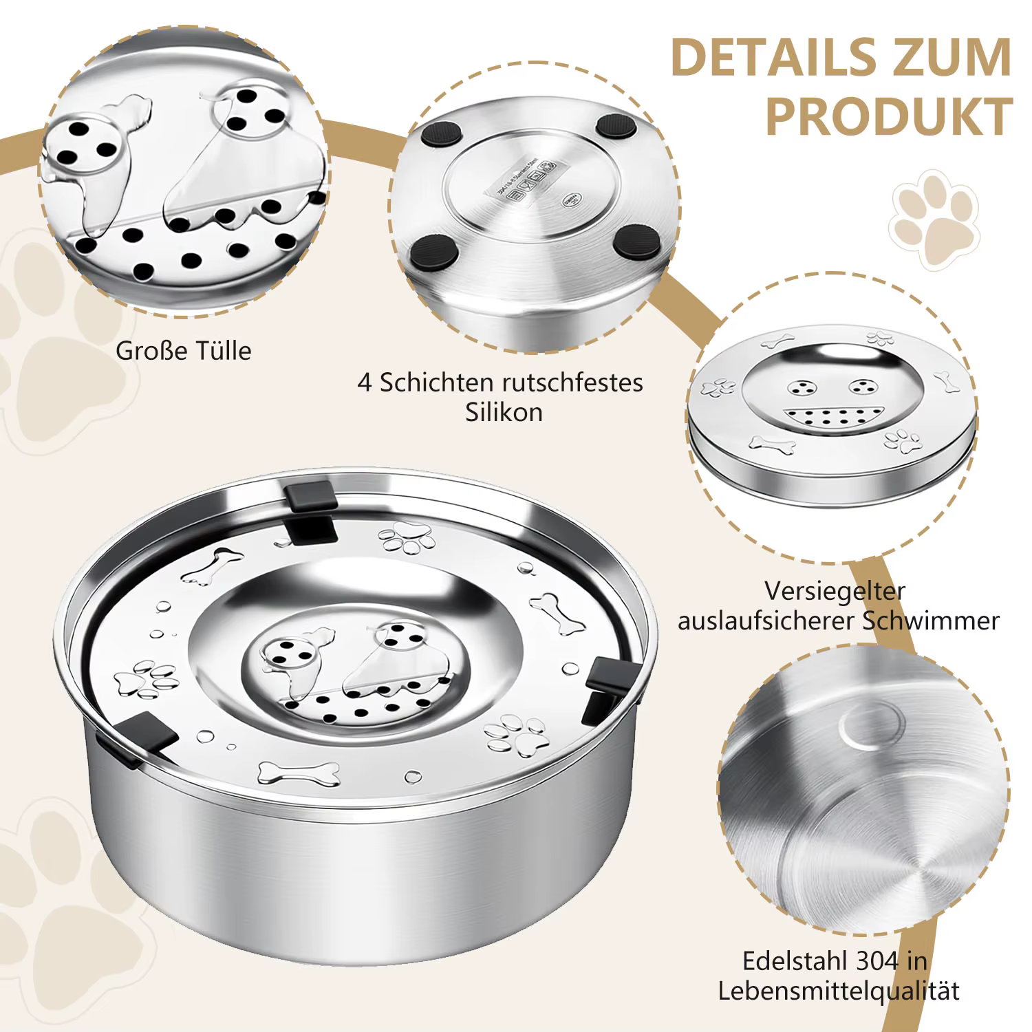 Gamelle Anti-Éclaboussures en Inox pour Chien 