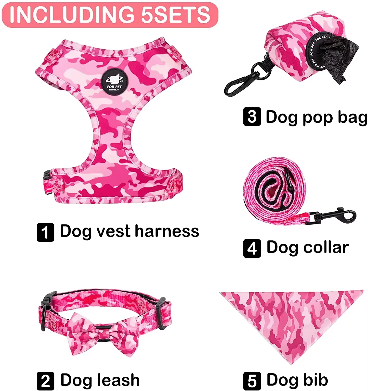 Harnais Chien 6-en-1 Respirant & Accessoires Assortis