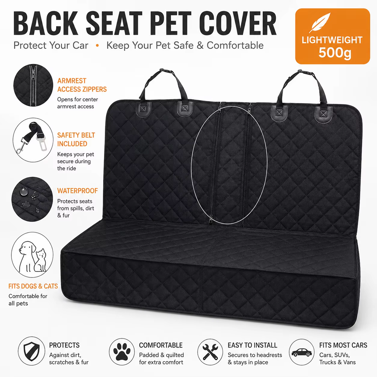 Housse de Protection Siège Arrière Voiture pour Chien