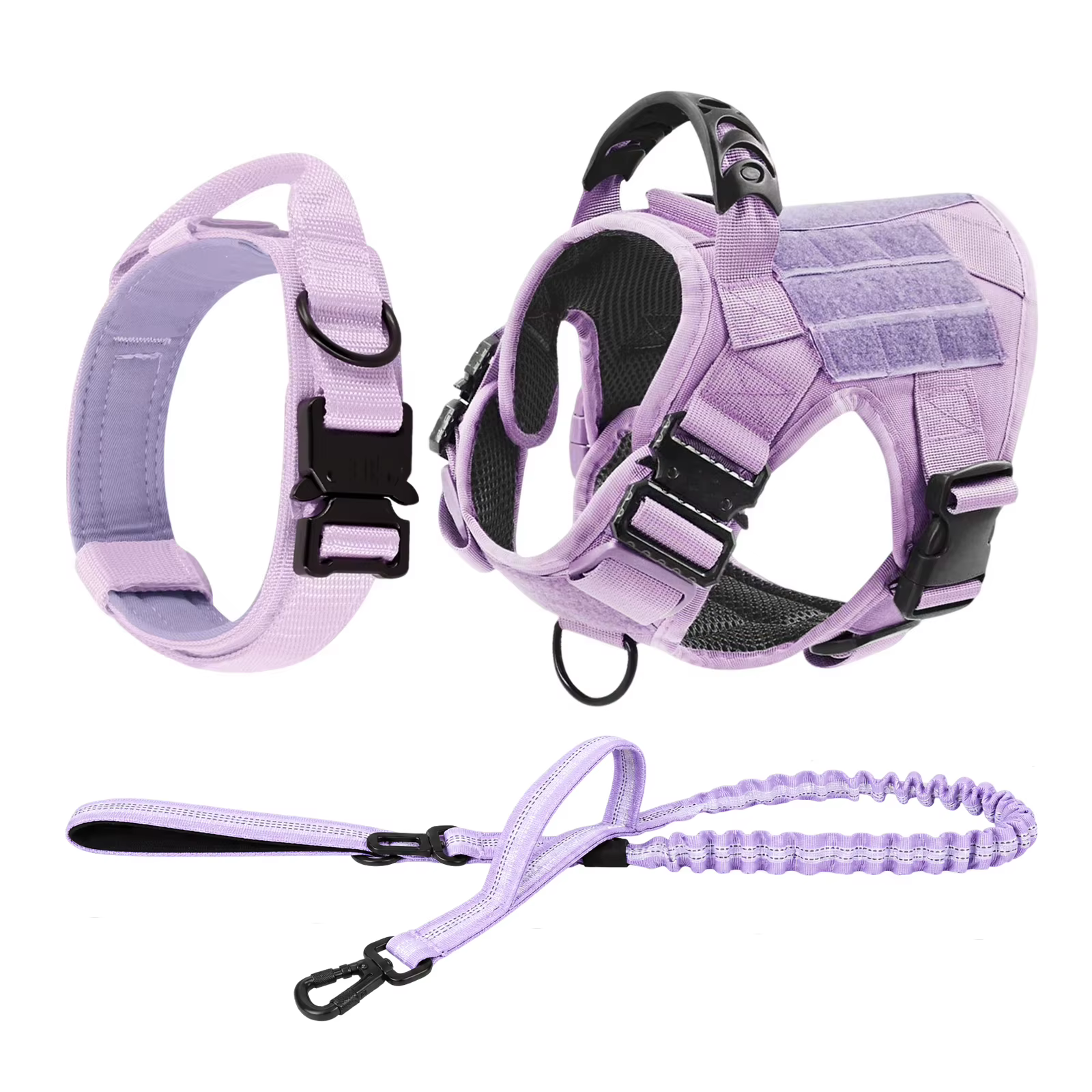 Harnais Tactique Violet pour Chien + Laisse & Collier