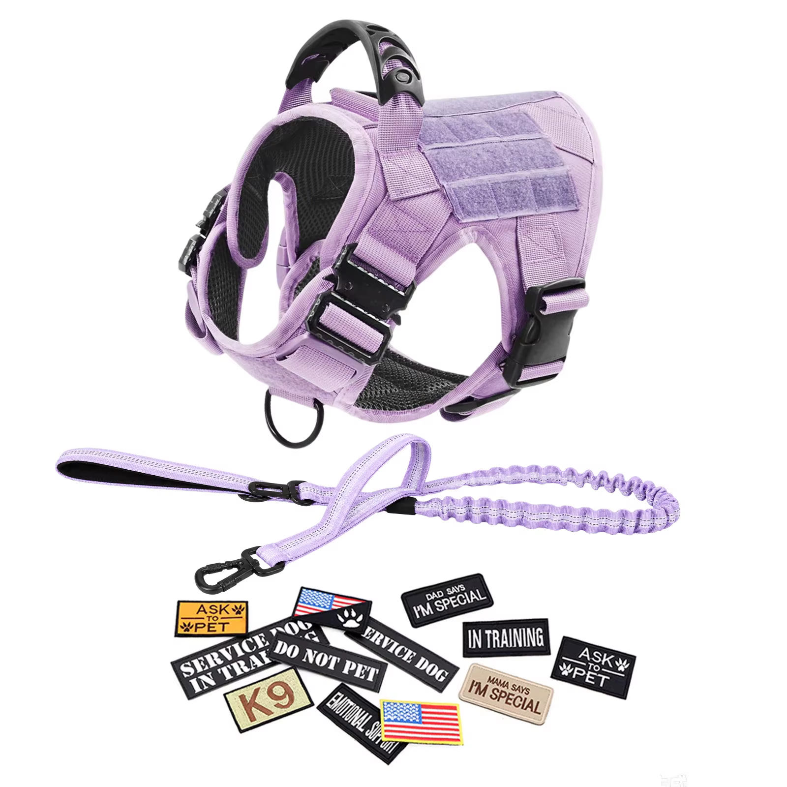 Harnais Tactique Violet pour Chien + Laisse & Collier