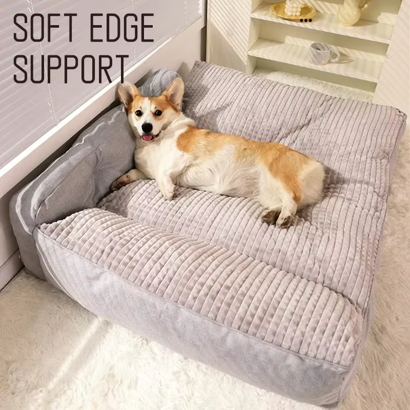 Lit Canapé pour Chien Grand Confort | Panier Moelleux Gris