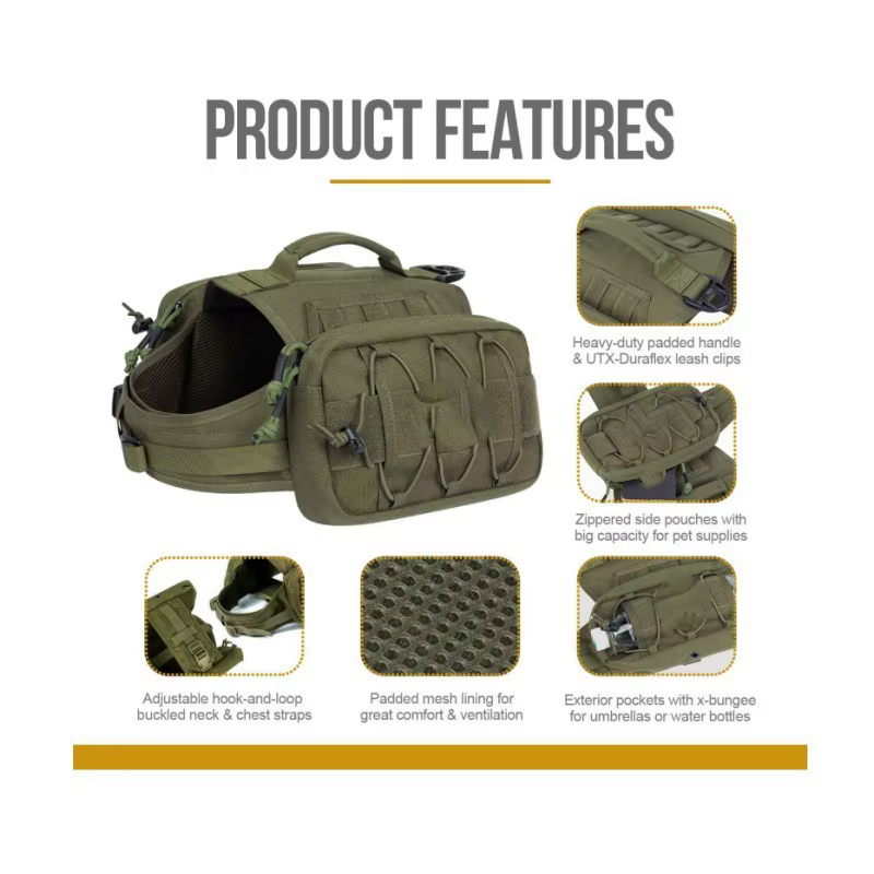 Harnais gilet tactique pour chien avec poches latérales